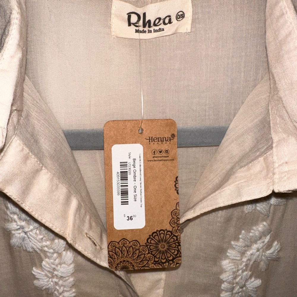 Light Cream Embroidered Button-Front Blouse - Picture 5 of 10